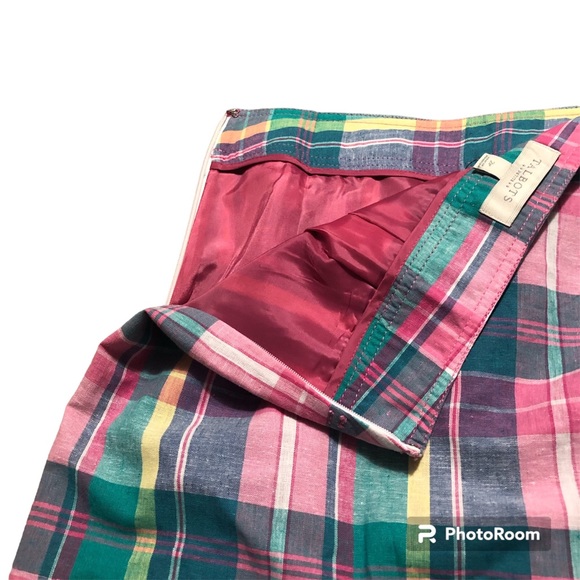 Talbots Madras Plaid Linen Blend Skirt 2P Petite Pinks Greens A-Line NWT - Picture 4 of 5